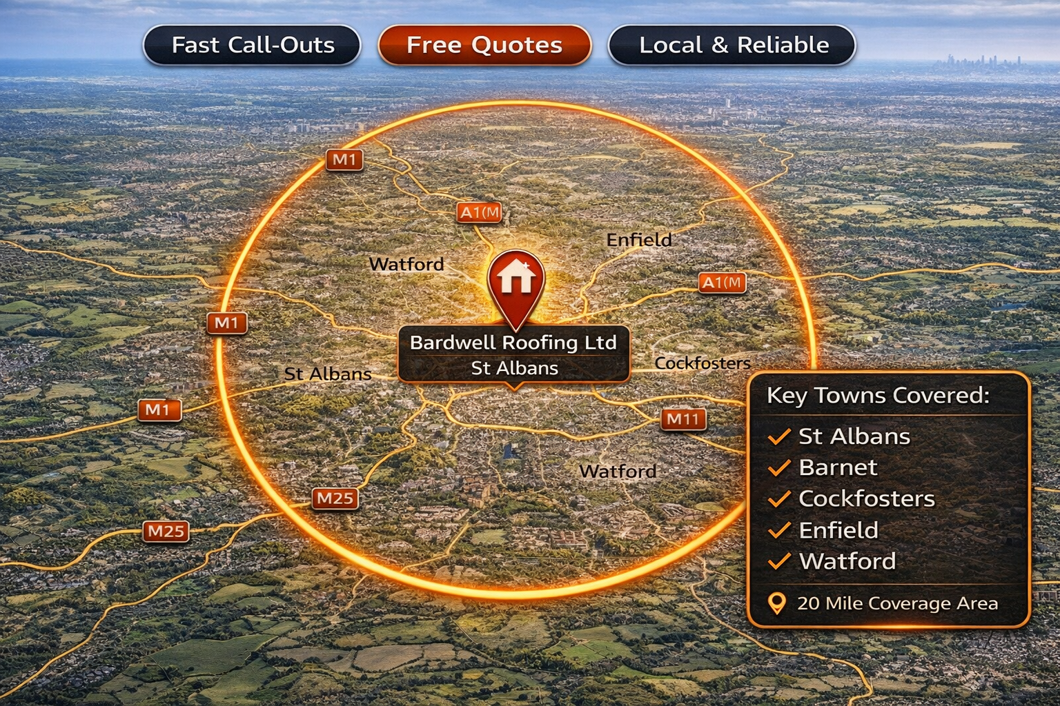 Bardwell Roofing Ltd - Areas We Cover (20 Mile Radius) - St Albans